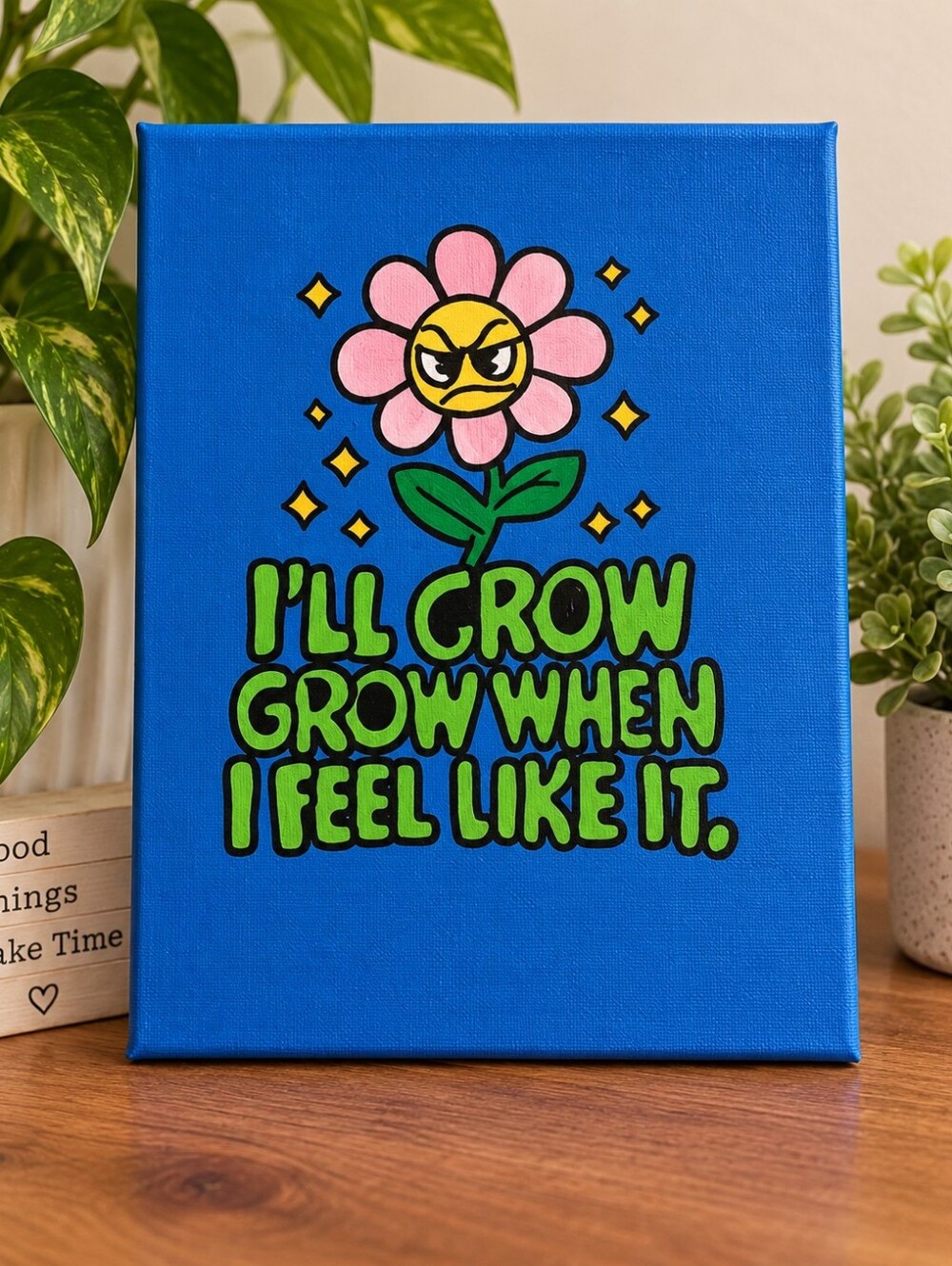 Blue 'I'll Grow' Floral Wall Art Canvas 9x12"